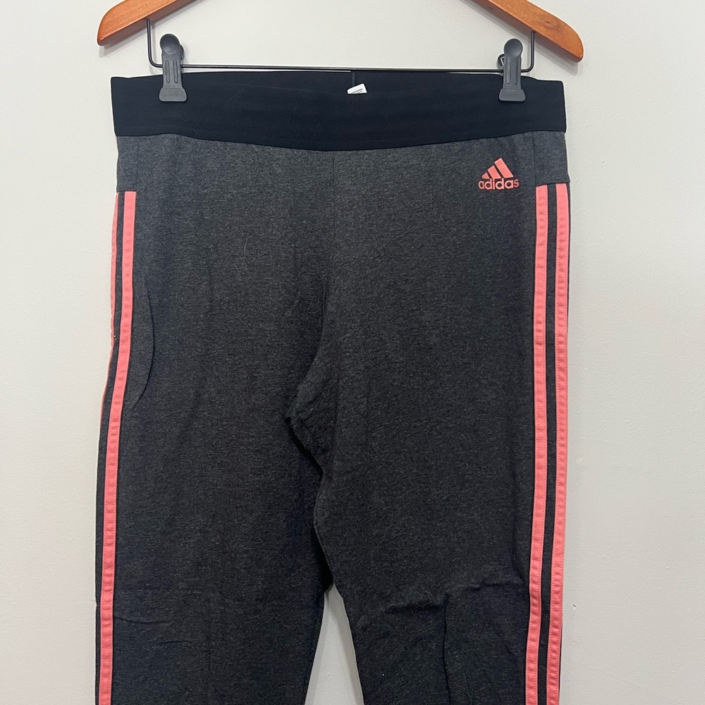 adidas Gray Active Leggings with Pink Stripes